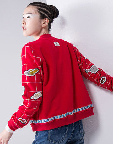 Women Fashion Baseball Jacket Print Plaid Long Sleeve Short Jacket Lady Thin Outwears