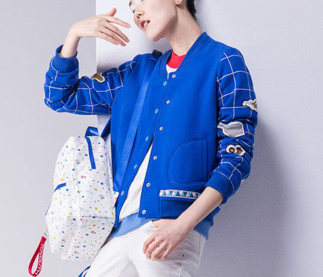 Women Fashion Baseball Jacket Print Plaid Long Sleeve Short Jacket Lady Thin Outwears