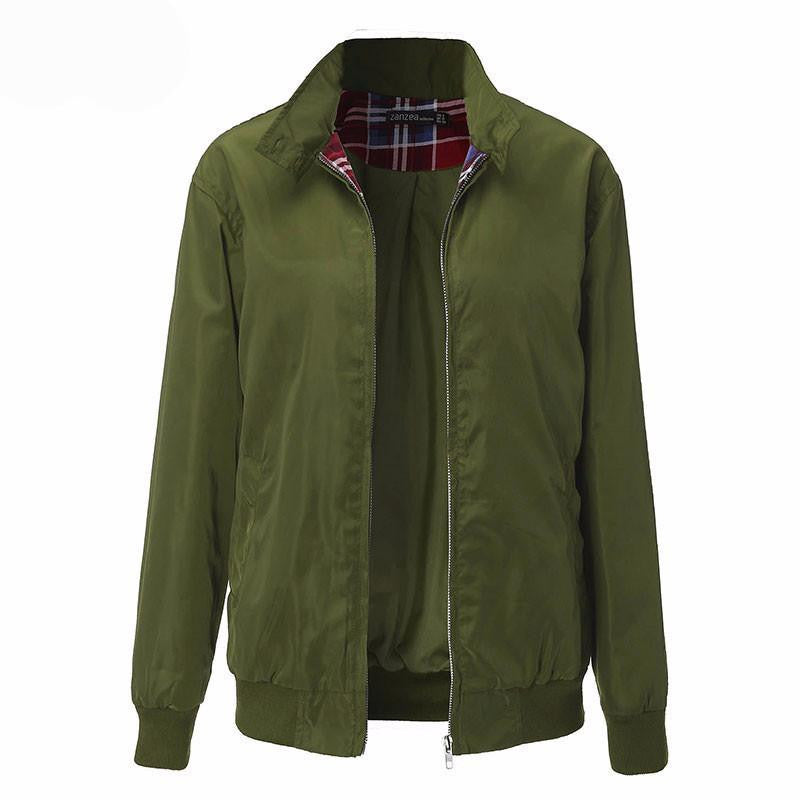 Women Casual Outwear Long Sleeve Vintage Tartan Zippered Pockets Bomber Slim Jacket Coat Plus Size Oversized