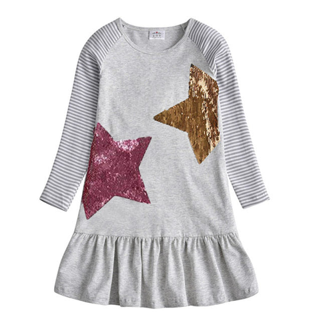 Girls Winter Dress Kids Sequin Dress Girls Heart Design Dresses For Girls Children Long Sleeve Cotton Kids