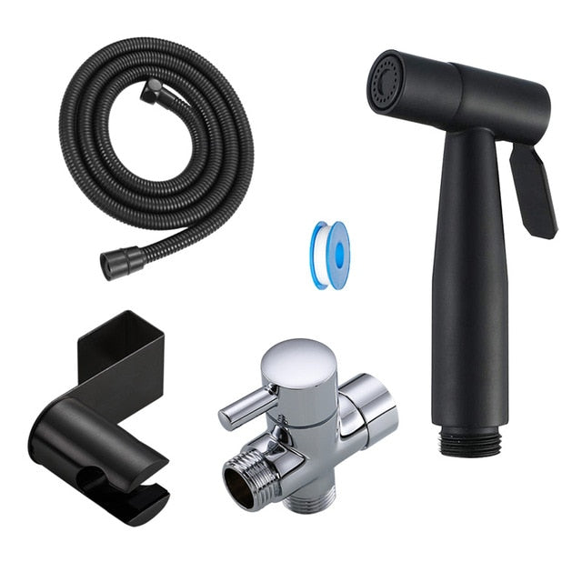 Black Toilet Bidet Sprayer Kit. Set Hand Hold Stainless Steel Shattaf For Bathroom Personal Cleanse Bidet Faucet
