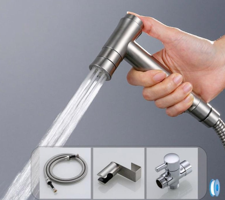 One Key Press Double Function Bathroom Toilet Bidet Faucet Kit Stainless Steel Brushed Bidet Sprayer Set Mount On Tank Or Wall