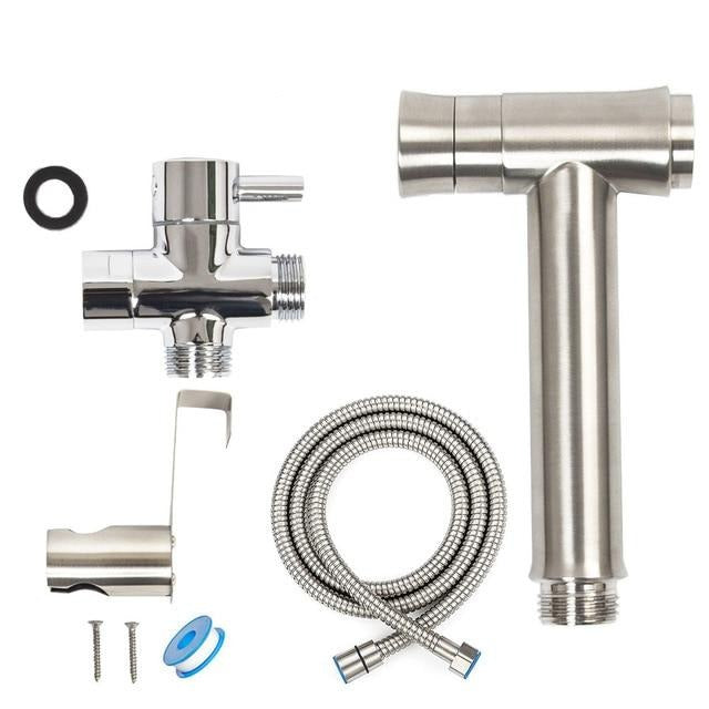 One Key Press Double Function Bathroom Toilet Bidet Faucet Kit Stainless Steel Brushed Bidet Sprayer Set Mount On Tank Or Wall