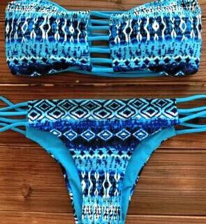 Women Bandeau Bikini Reversible Print swimsuit Strappy swimwear biquini trikini 1112