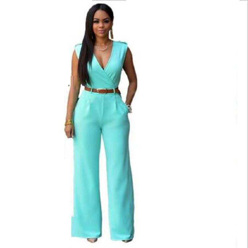 Jumpsuits Ladies Loose Slim Casual Party Overalls Women Sleeveless Nightclub Rompers With belt 15-25 arrive