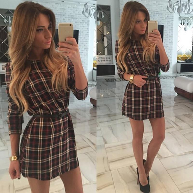 Women's dresses Autumn Women Casual Lattice Long Sleeve red Dress Women Dresses Vintage Office Dresses Clothes for Women
