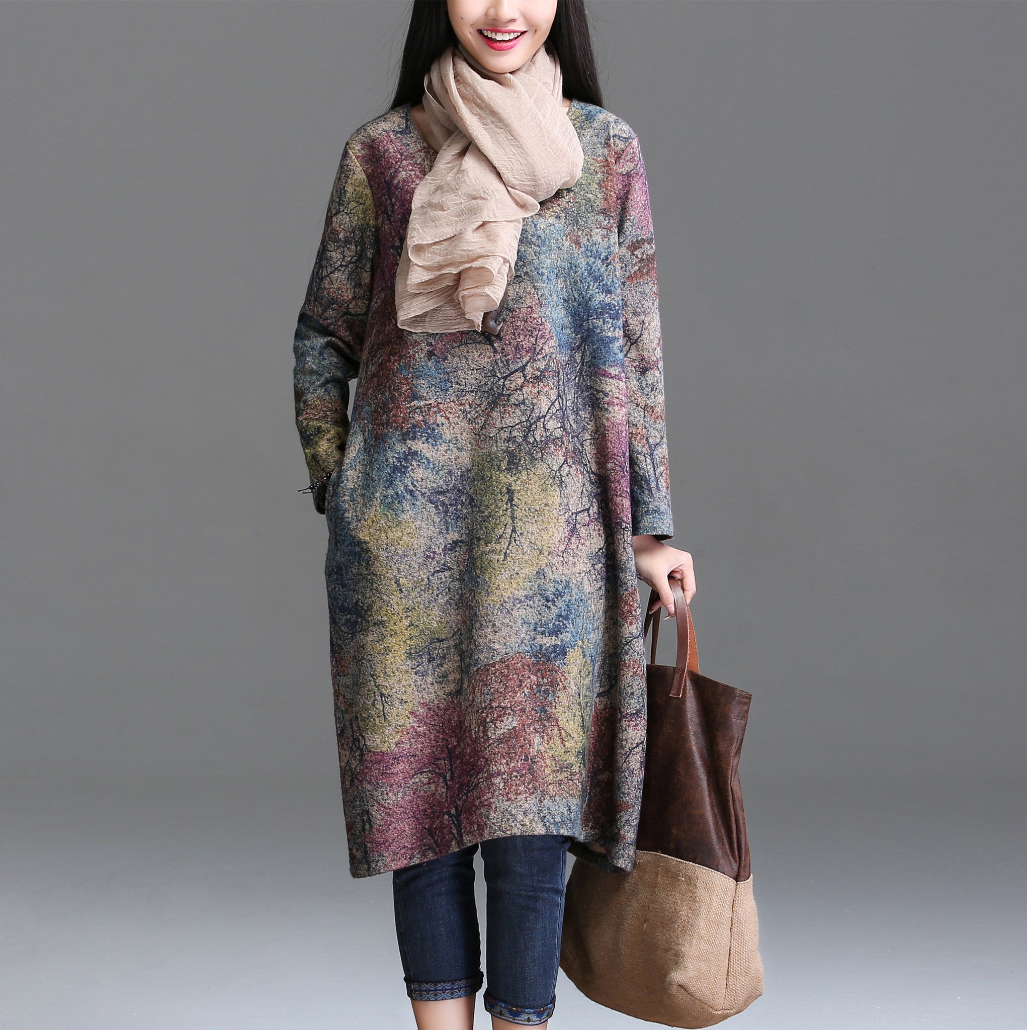 Online discount shop Australia - Autumn Arts Style Women long sleeve Dress Loose Casual Long Dress High Quality Vintage Print Dresses Plus Size YT25