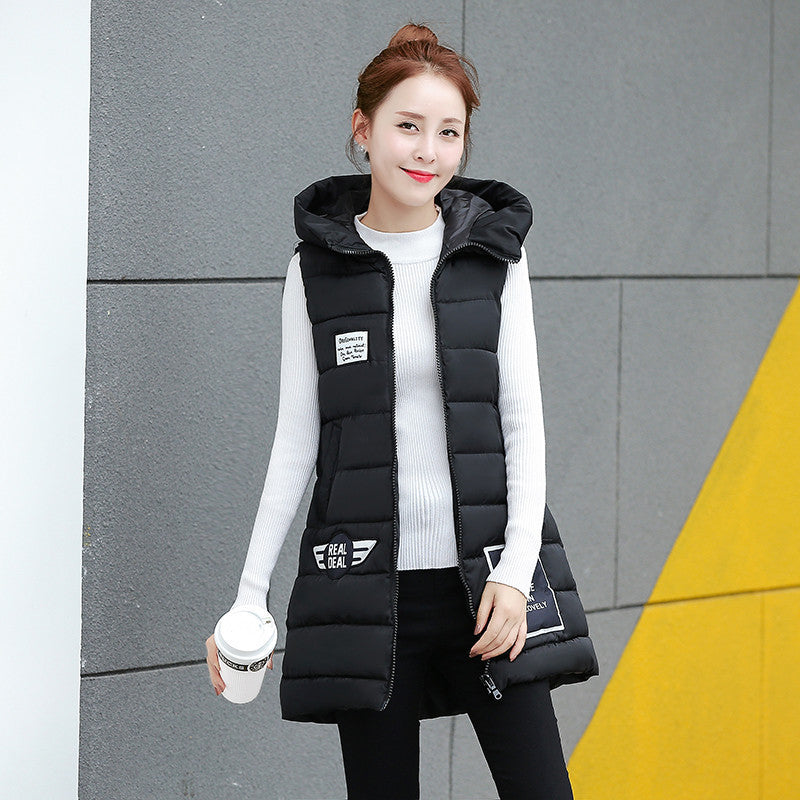 Online discount shop Australia - Long Vest Women  Vests Hooded Cotton Outerwear Waistcoat