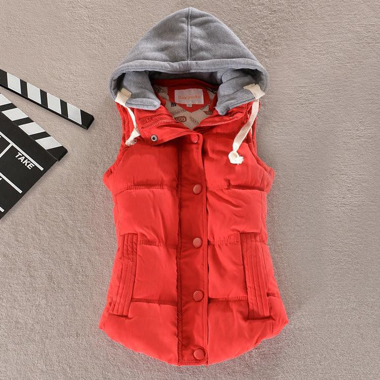 Women Fashion Waistcoat Hooded Thick Warm Down Cotton Wool Collar Vest Female Large Size Jacket Outerwear