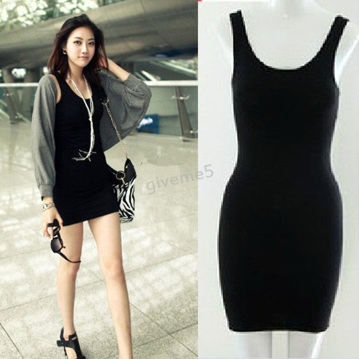 Online discount shop Australia - Long T-Shirt Design Lady Bottoming Solid Color Women One-piece Dresses Fashion Slim Hip Tight Tank Vest Dress