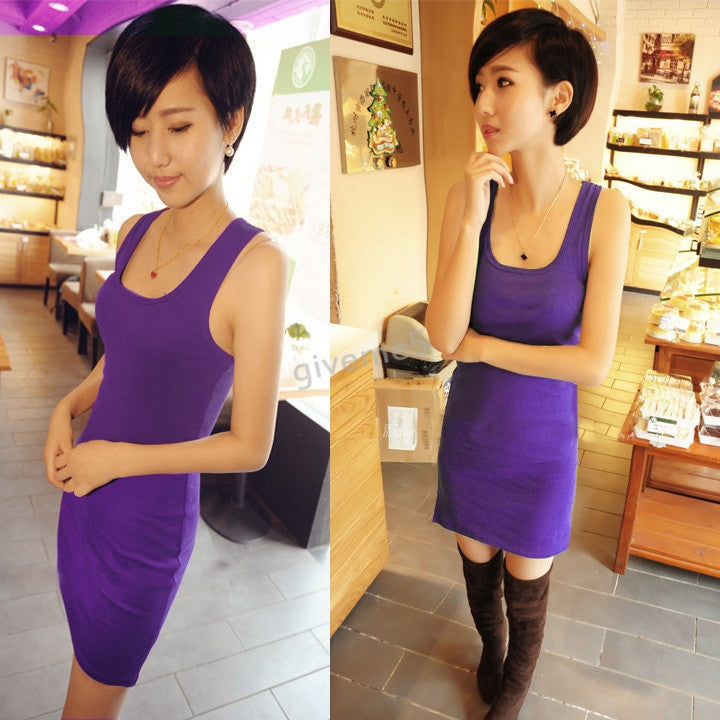 Online discount shop Australia - Long T-Shirt Design Lady Bottoming Solid Color Women One-piece Dresses Fashion Slim Hip Tight Tank Vest Dress