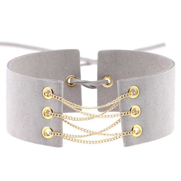 Glamorous Black Velvet Choker With Gold Chains Statement Necklace Link Chain Lace Up Chokers Necklaces Chocker 8 Colors