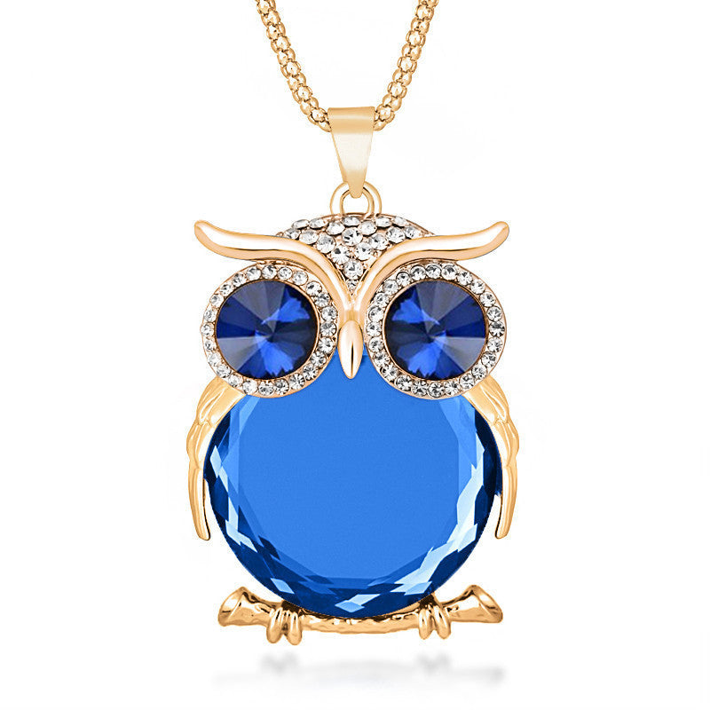 Online discount shop Australia - 8 Colors Trendy Owl Necklace Fashion Rhinestone Crystal Jewelry Statement Women Necklace Silver Chain Long Necklaces & Pendants