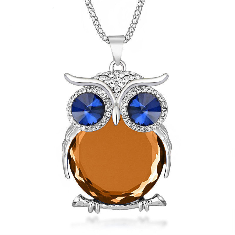 Online discount shop Australia - 8 Colors Trendy Owl Necklace Fashion Rhinestone Crystal Jewelry Statement Women Necklace Silver Chain Long Necklaces & Pendants