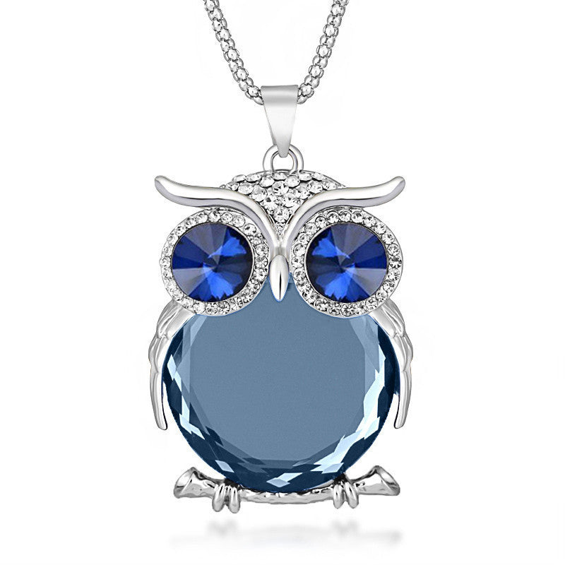 Online discount shop Australia - 8 Colors Trendy Owl Necklace Fashion Rhinestone Crystal Jewelry Statement Women Necklace Silver Chain Long Necklaces & Pendants