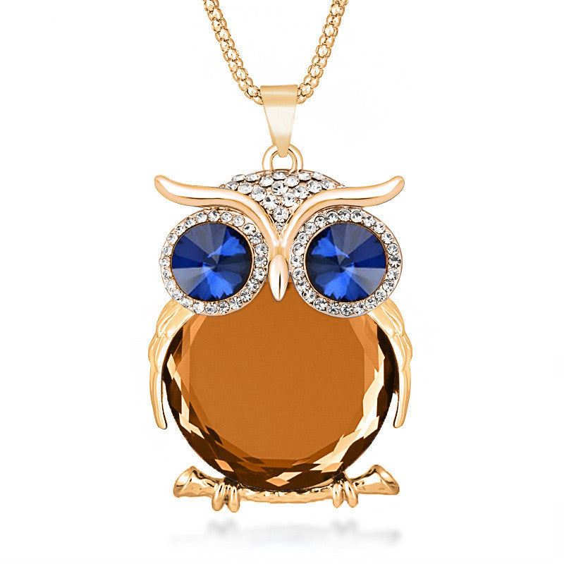 Online discount shop Australia - 8 Colors Trendy Owl Necklace Fashion Rhinestone Crystal Jewelry Statement Women Necklace Silver Chain Long Necklaces & Pendants
