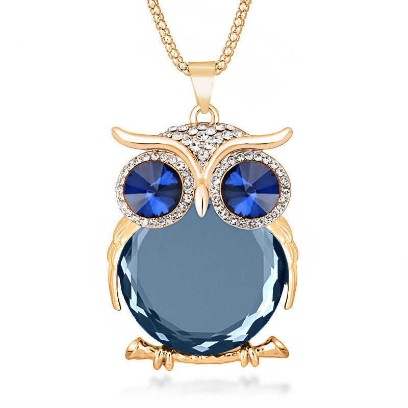 Online discount shop Australia - 8 Colors Trendy Owl Necklace Fashion Rhinestone Crystal Jewelry Statement Women Necklace Silver Chain Long Necklaces & Pendants