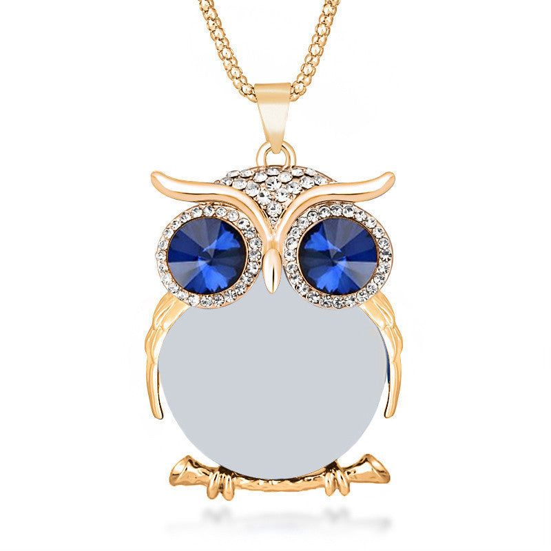 Online discount shop Australia - 8 Colors Trendy Owl Necklace Fashion Rhinestone Crystal Jewelry Statement Women Necklace Silver Chain Long Necklaces & Pendants