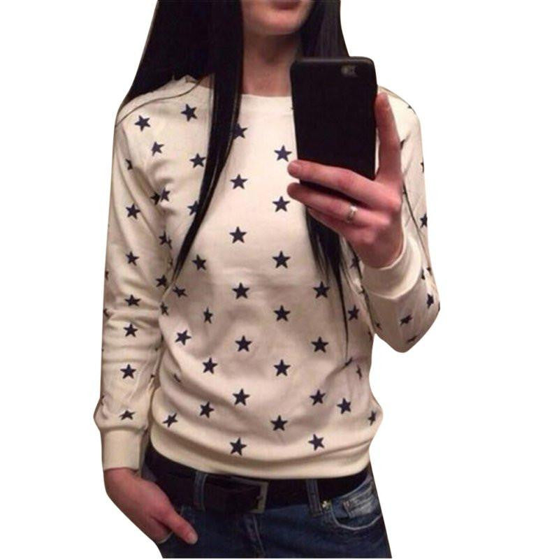 Women Soft Long Sleeve Star Print Sweatershirt Pullover Hoodie Sweatshirt Jumper Tops