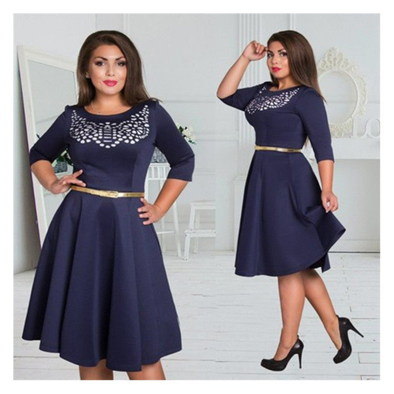 Online discount shop Australia - fashionable elegant women dresses big sizes New plus size women clothing L-6xl dress casual o-neck A-Line slim female dress