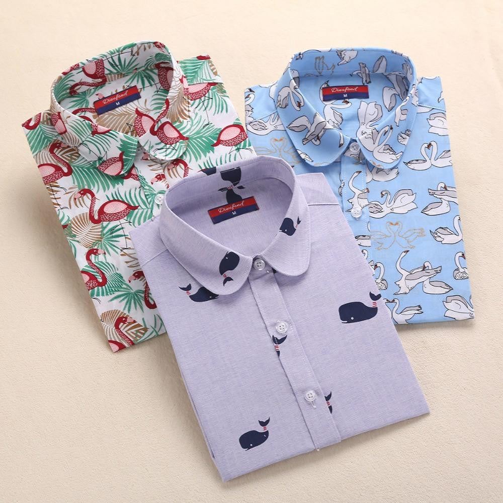 Women Blouses Shirts Cotton Long Sleeve Ladies Tops Collar Floral Big Sizes Clothing Female Top Shirt 5XL