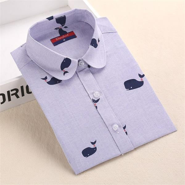 Women Blouses Shirts Cotton Long Sleeve Ladies Tops Collar Floral Big Sizes Clothing Female Top Shirt 5XL