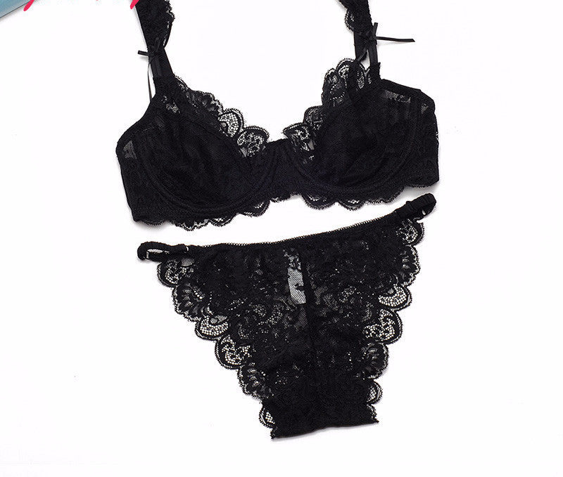 Online discount shop Australia - Lace Bra String Set Women Transparent Sexy Lingerie Set Female Quarter Cup Seamless See Through Bra And Panty Underwear