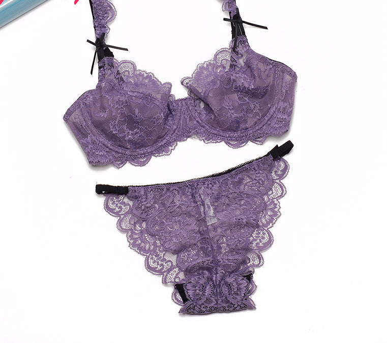 Online discount shop Australia - Lace Bra String Set Women Transparent Sexy Lingerie Set Female Quarter Cup Seamless See Through Bra And Panty Underwear