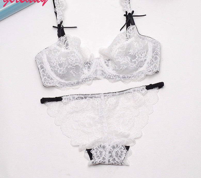 Online discount shop Australia - Lace Bra String Set Women Transparent Sexy Lingerie Set Female Quarter Cup Seamless See Through Bra And Panty Underwear