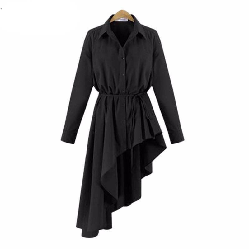 XXXL 4XL 5XL Plus Size Women Blouses Tops Street Fashion Style Solid Color Long Sleeve Loose Asymmetry Long Shirt