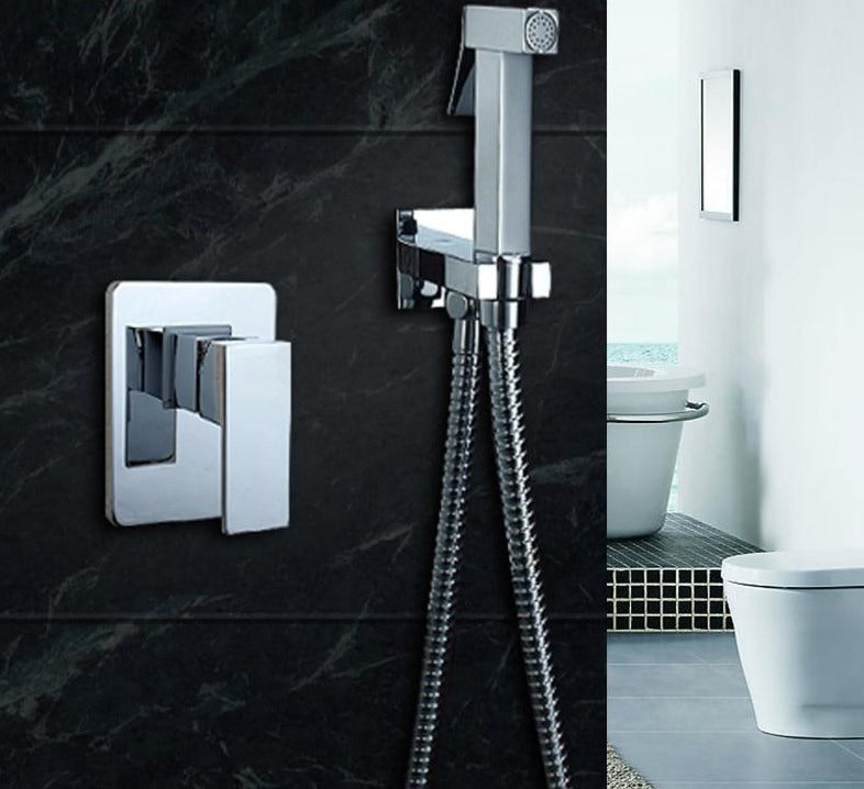 Wall mounted hot & cold mixer bidet faucet toilet mixer pressure boost hand shower head warm shower bidet sprayer brass chromed