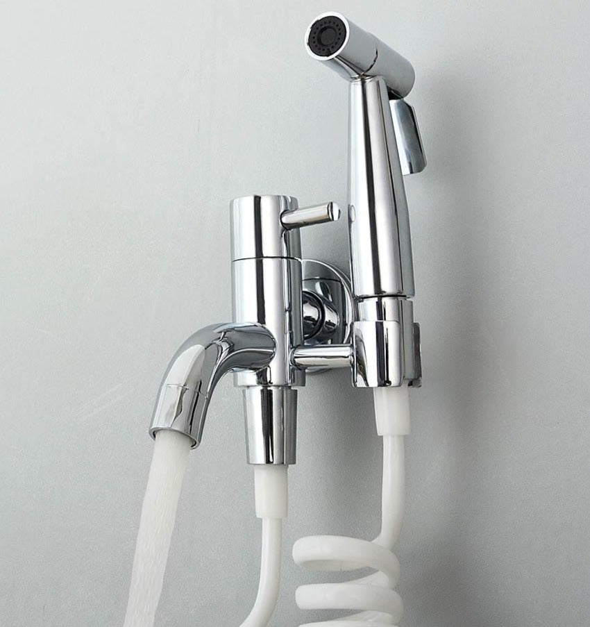 Bathroom Toilet Bidet Sprayer Kit. Black & Chrome Wall Mounted Bidet Faucet Solid Brass Cold Water Tap 3 Meter Hose