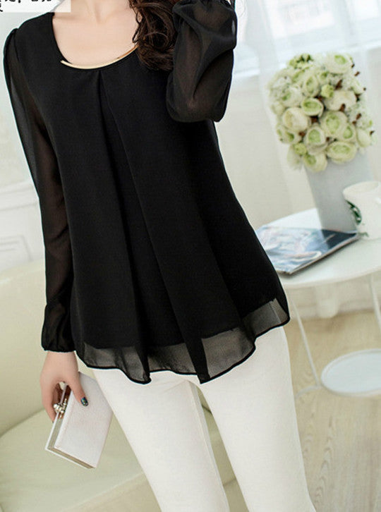 Online discount shop Australia - Fashionable Trend Large Size Pure Color Chiffon Tops Fresh Cozy Style Good Quality Loose Casual Blouse 7Color 9989