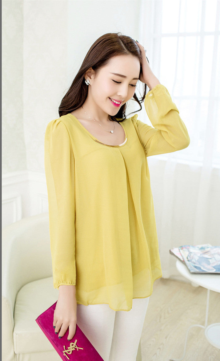 Online discount shop Australia - Fashionable Trend Large Size Pure Color Chiffon Tops Fresh Cozy Style Good Quality Loose Casual Blouse 7Color 9989