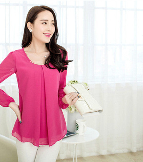 Online discount shop Australia - Fashionable Trend Large Size Pure Color Chiffon Tops Fresh Cozy Style Good Quality Loose Casual Blouse 7Color 9989