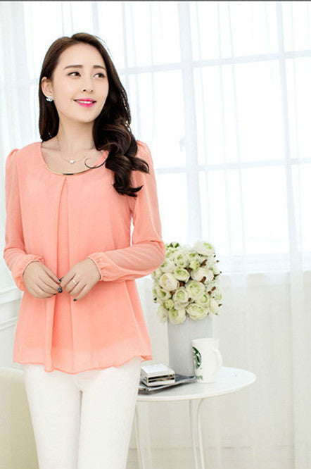Online discount shop Australia - Fashionable Trend Large Size Pure Color Chiffon Tops Fresh Cozy Style Good Quality Loose Casual Blouse 7Color 9989