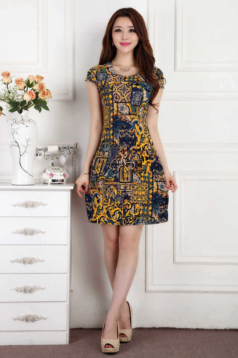 Online discount shop Australia - L-4XL Summer Dress Women Slim Milk Silk print Floral sundress Casual summer style Plus Size sexy bodycon dress Vestidos