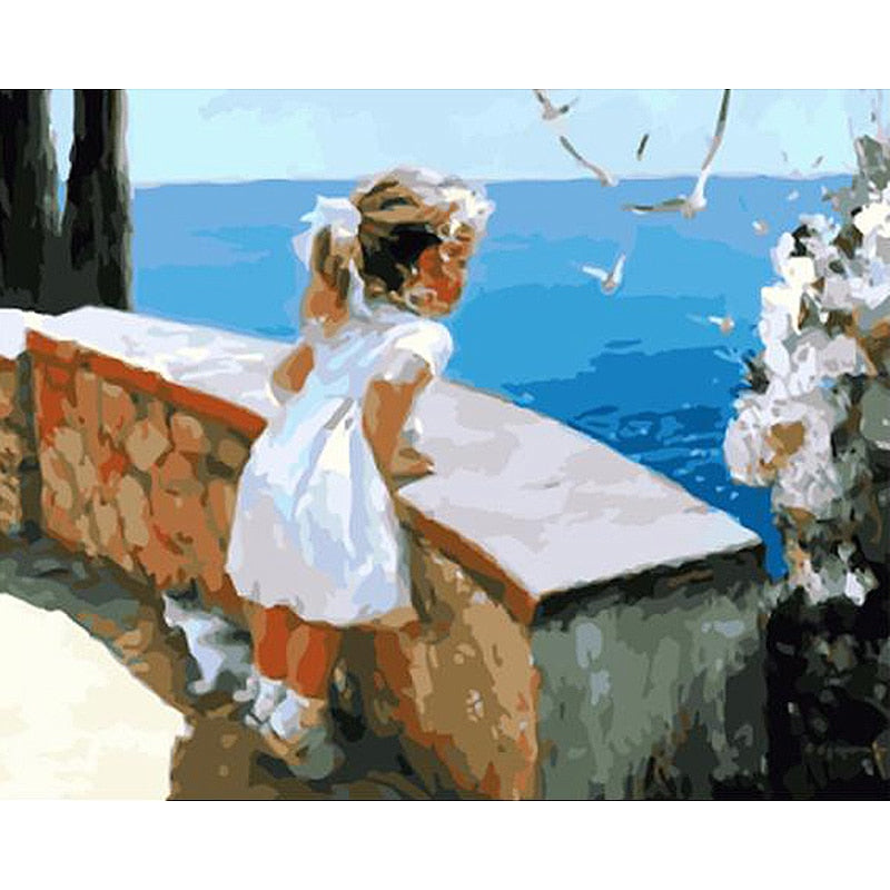 girl Look At The Scenery DIY Canvas Painting by Numbers Acrylic abstract Oil paint by numbers Picture For Wall modern Art