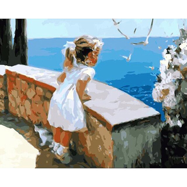 girl Look At The Scenery DIY Canvas Painting by Numbers Acrylic abstract Oil paint by numbers Picture For Wall modern Art