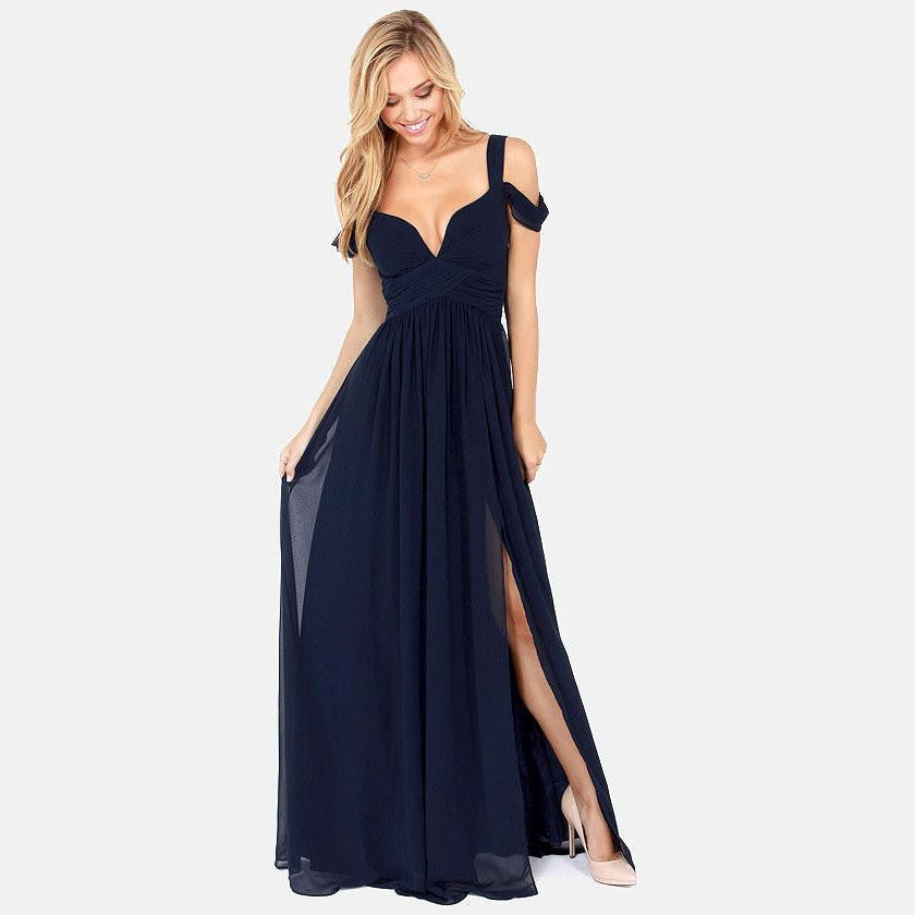 Summer Women V-neck Chiffon Pleated Elegant Long Dress Cocktail Party Style AWD0014