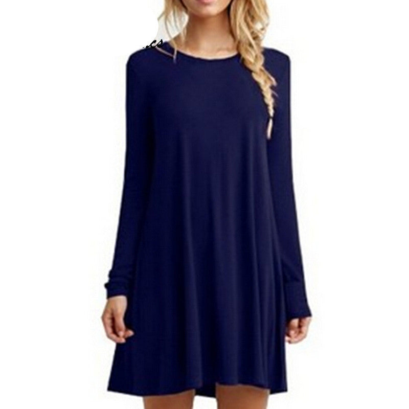 Online discount shop Australia - Autunm Winter Women Fashion Casual Vestidos Dresses Loose Solid O-Neck Knee-Length Dress