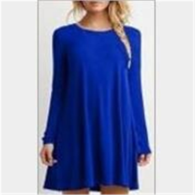 Online discount shop Australia - Autunm Winter Women Fashion Casual Vestidos Dresses Loose Solid O-Neck Knee-Length Dress