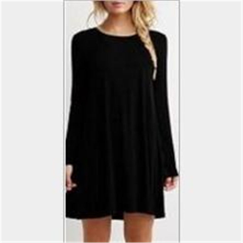Online discount shop Australia - Autunm Winter Women Fashion Casual Vestidos Dresses Loose Solid O-Neck Knee-Length Dress