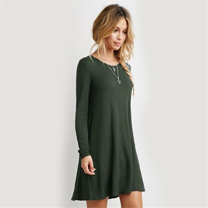 Online discount shop Australia - Autunm Winter Women Fashion Casual Vestidos Dresses Loose Solid O-Neck Knee-Length Dress