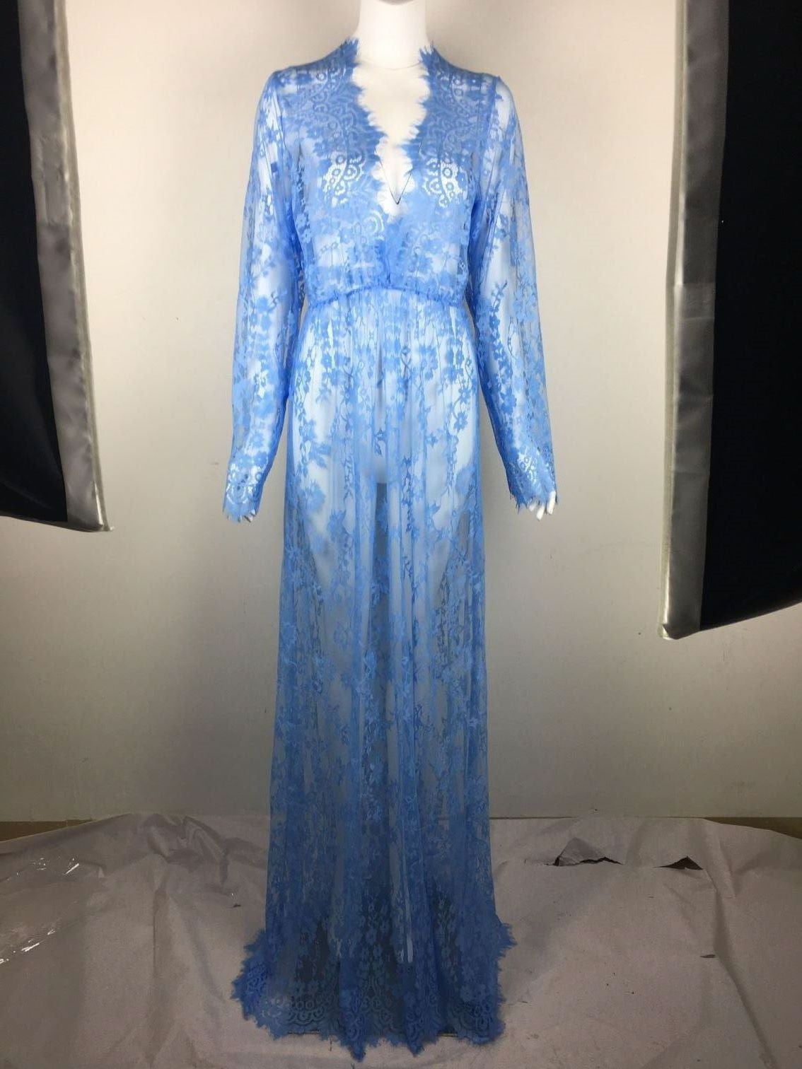 Online discount shop Australia - Maxi Plus Size Women Floor-Length Black White Autumn Lace Dress Adjust Waist Sexy See Through Floral Vestido DR5046