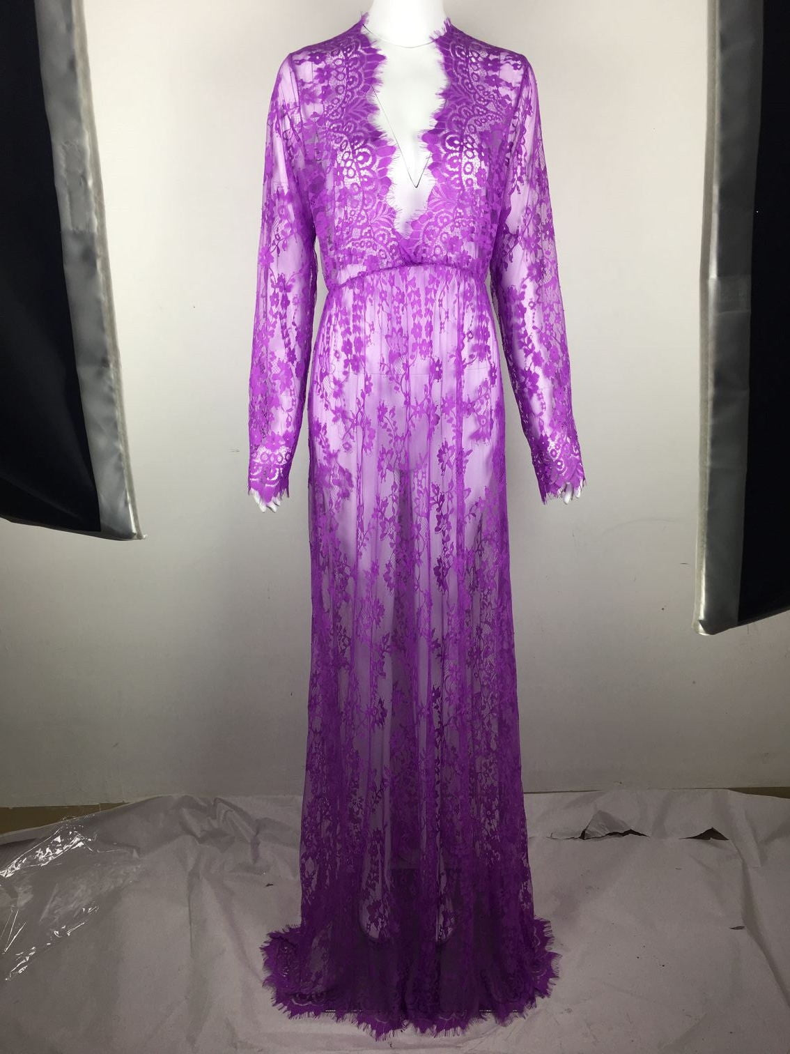 Online discount shop Australia - Maxi Plus Size Women Floor-Length Black White Autumn Lace Dress Adjust Waist Sexy See Through Floral Vestido DR5046