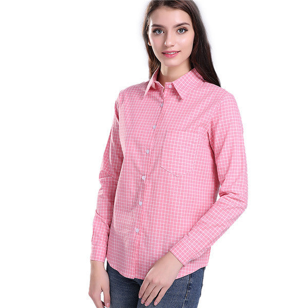 Fashion Women Blouses Long Sleeve Turn-down Collar Plaid Shirts Women Casual Cotton Shirt Style