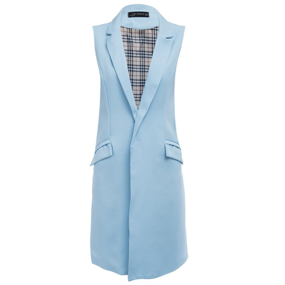 Online discount shop Australia - Long Vest Waistcoat Female Sleeveless Women Outwear Longline Jacket Pocket Blazer Coat Black Suit Vest