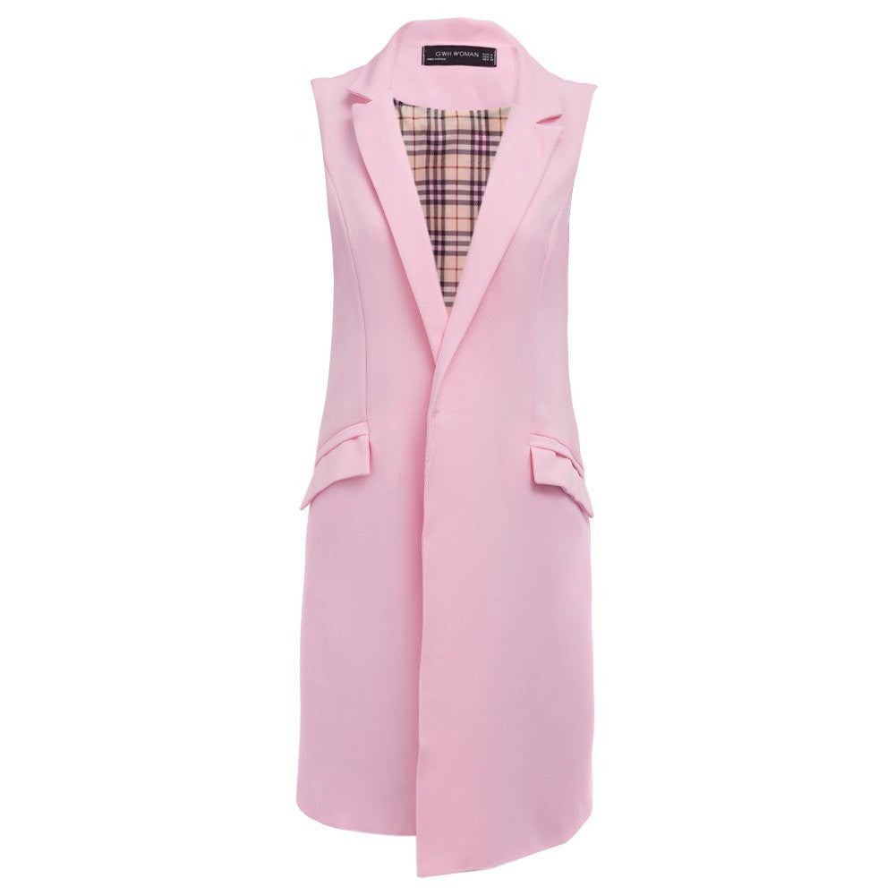 Online discount shop Australia - Long Vest Waistcoat Female Sleeveless Women Outwear Longline Jacket Pocket Blazer Coat Black Suit Vest