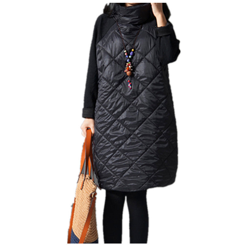Online discount shop Australia - Fashion Autumn Loose Straight Dress Patchwork Black Ropa Mujer Turtleneck Down Female Vestidos Tunic Winter Dresses